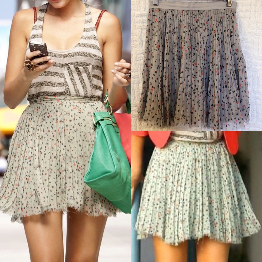 ISO Porter Grey Silk Chiffon Pleated Mini Skirt